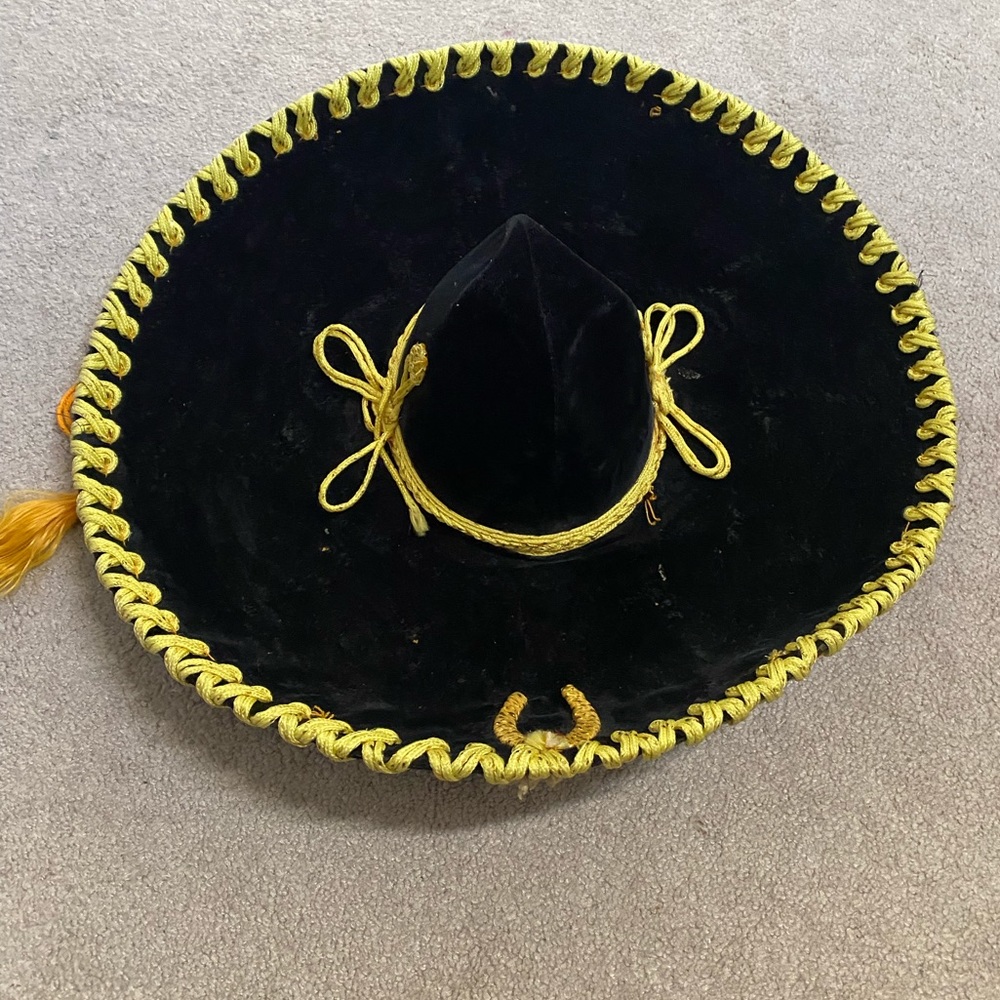 “Pigalle” Adult Black Velvet w/Gold Rope Mariachi “Mexican” Sombrero